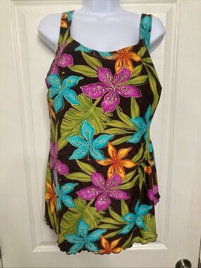 Delta Burke Swimsuit One Piece Swimskirt Hawaiian Floral Size 22W